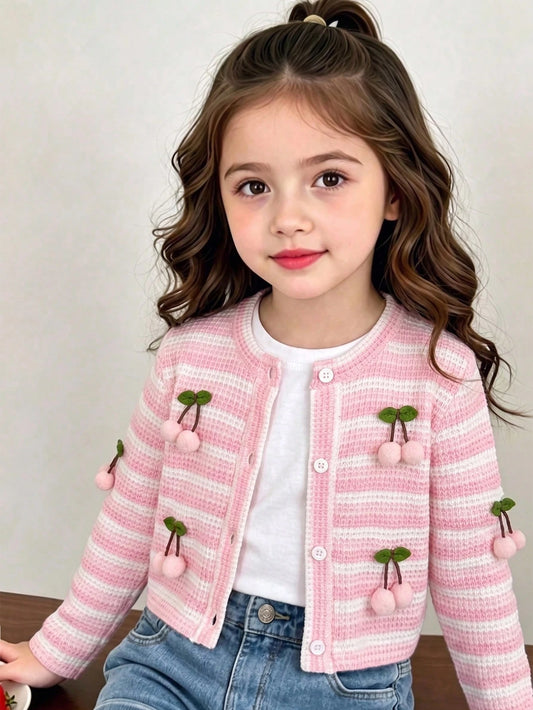Girls' Soft Textured Cable Knit Cardigan Jacket, Cute Elegant Sweet Princess Style, Versatile Fashion Outerwear For Spring Summer Autumn, Suitable For Daily Wear, Gatherings, Parties, Outings An