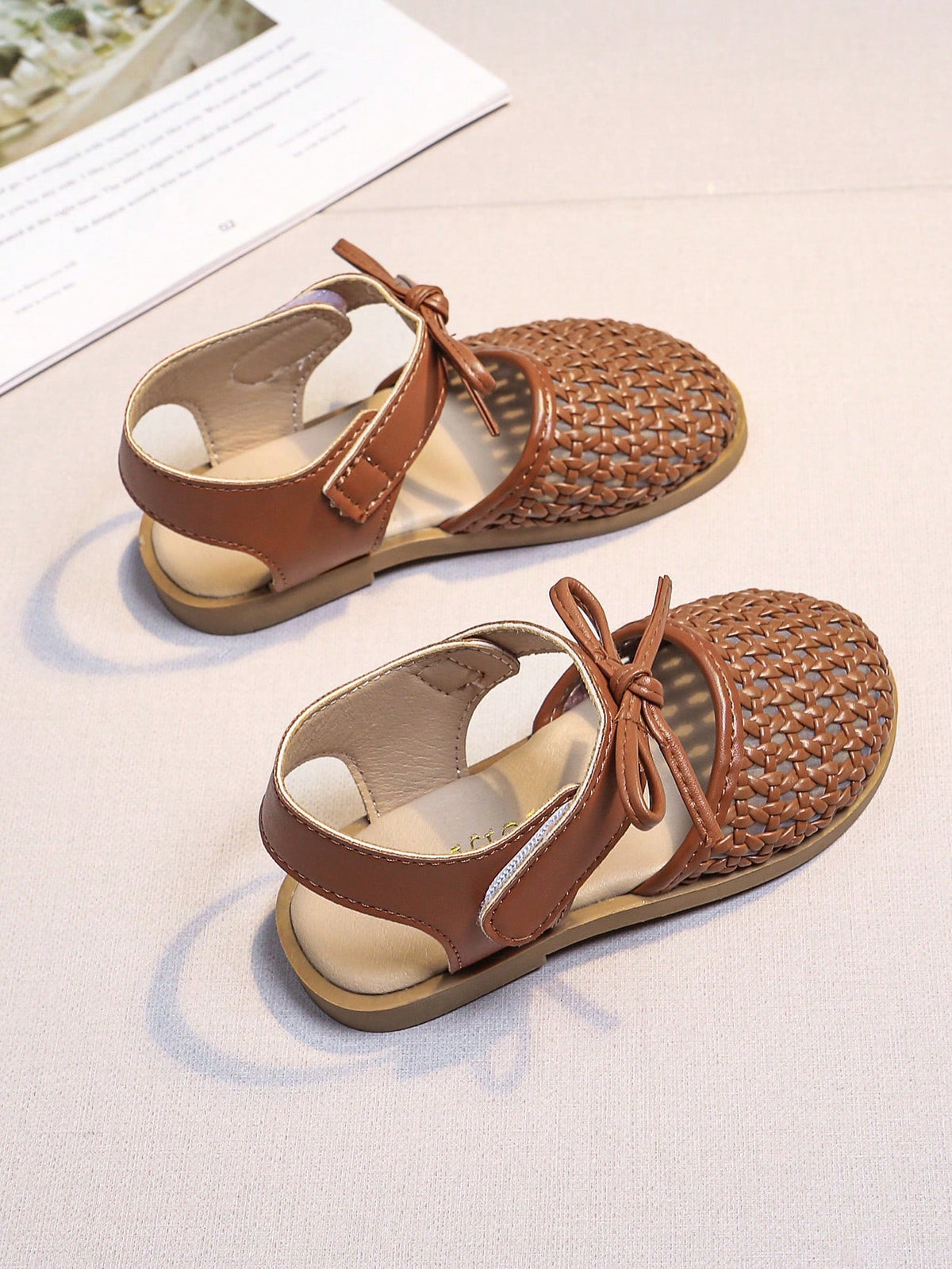 Girls' Woven Sandals, New Summer Princess Style, Bowknot Hollow Breathable, Soft Non-Slip Sole, Children Sandals For Kindergarten Girls