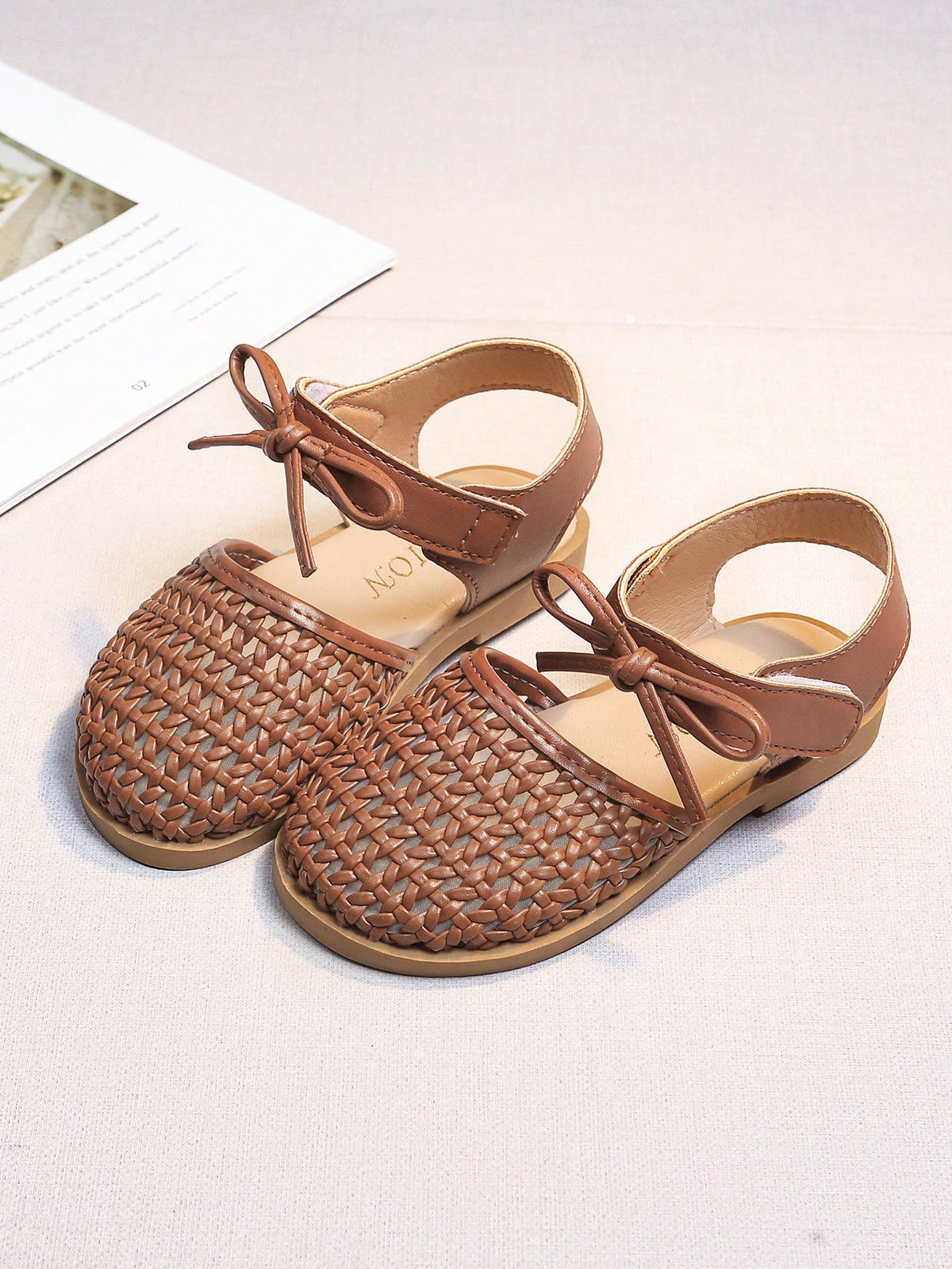 Girls' Woven Sandals, New Summer Princess Style, Bowknot Hollow Breathable, Soft Non-Slip Sole, Children Sandals For Kindergarten Girls