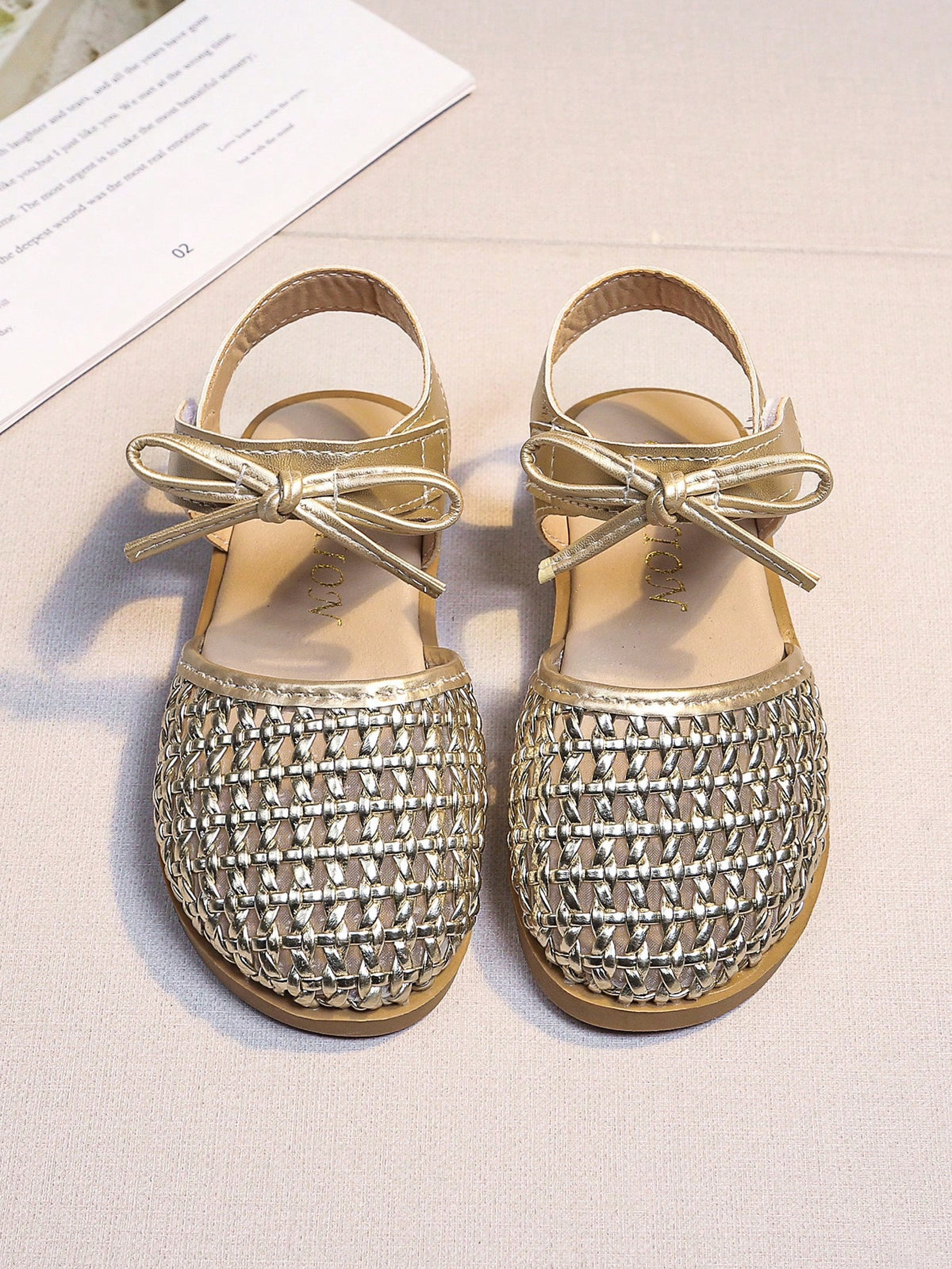 Girls' Woven Sandals, New Summer Princess Style, Bowknot Hollow Breathable, Soft Non-Slip Sole, Children Sandals For Kindergarten Girls