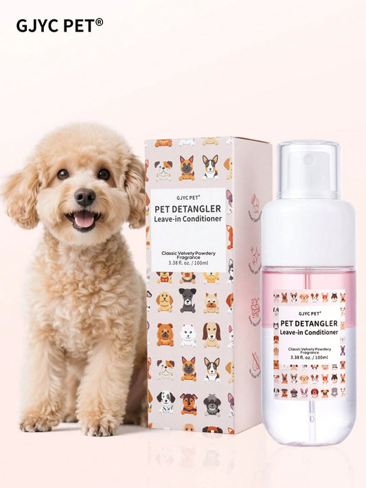 GJYC PET 3.38 Fl Oz Dog Detangling Spray- Leave-In Conditioner With Coconut Oil, Jojoba Oil And Squalane, Available In Classic Powder And Lavender Scents, Helps Dog Fur Smooth And Shiny