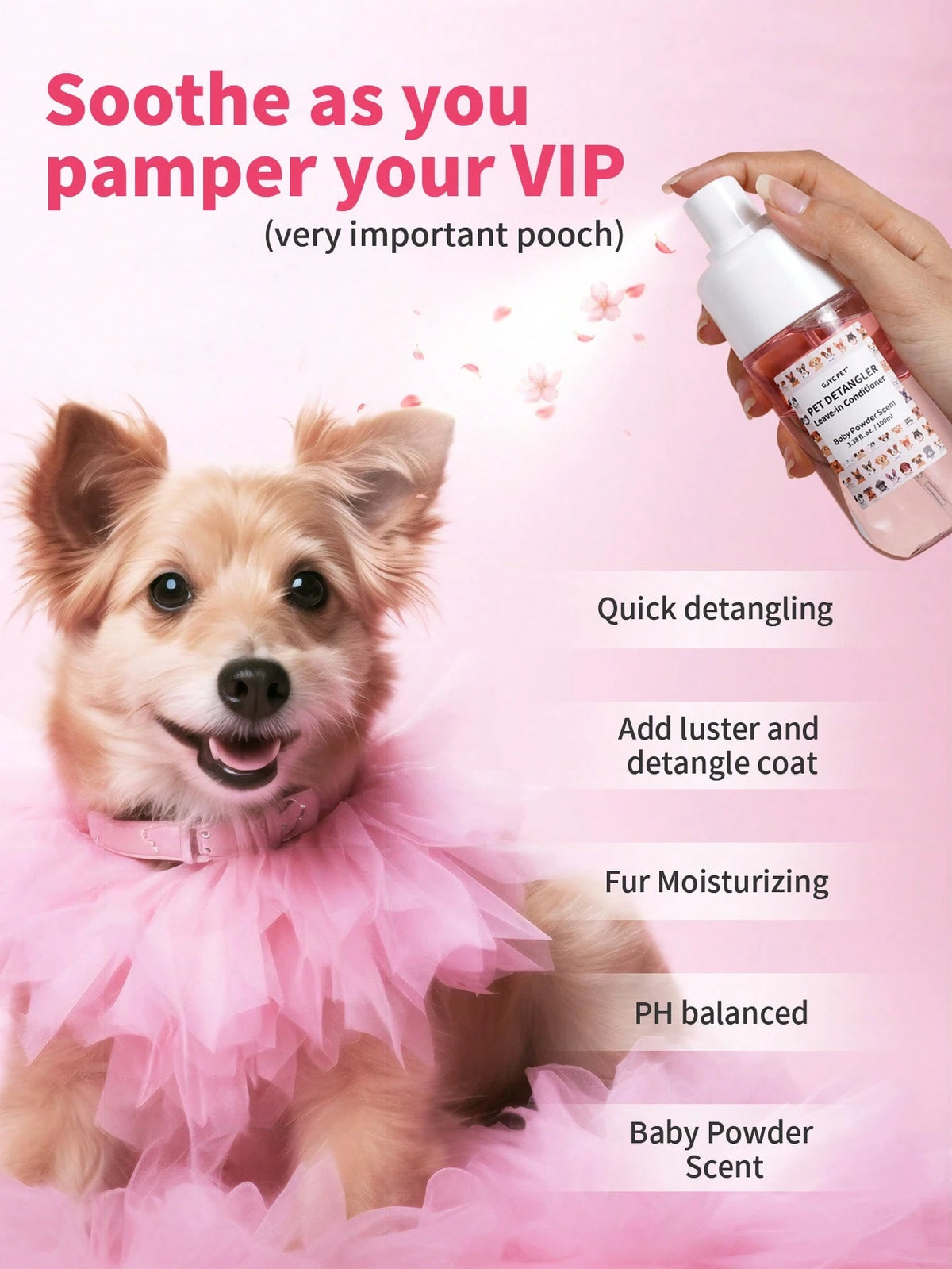 GJYC PET 3.38 Fl Oz Dog Detangling Spray- Leave-In Conditioner With Coconut Oil, Jojoba Oil And Squalane, Available In Classic Powder And Lavender Scents, Helps Dog Fur Smooth And Shiny