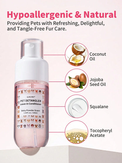 GJYC PET 3.38 Fl Oz Dog Detangling Spray- Leave-In Conditioner With Coconut Oil, Jojoba Oil And Squalane, Available In Classic Powder And Lavender Scents, Helps Dog Fur Smooth And Shiny