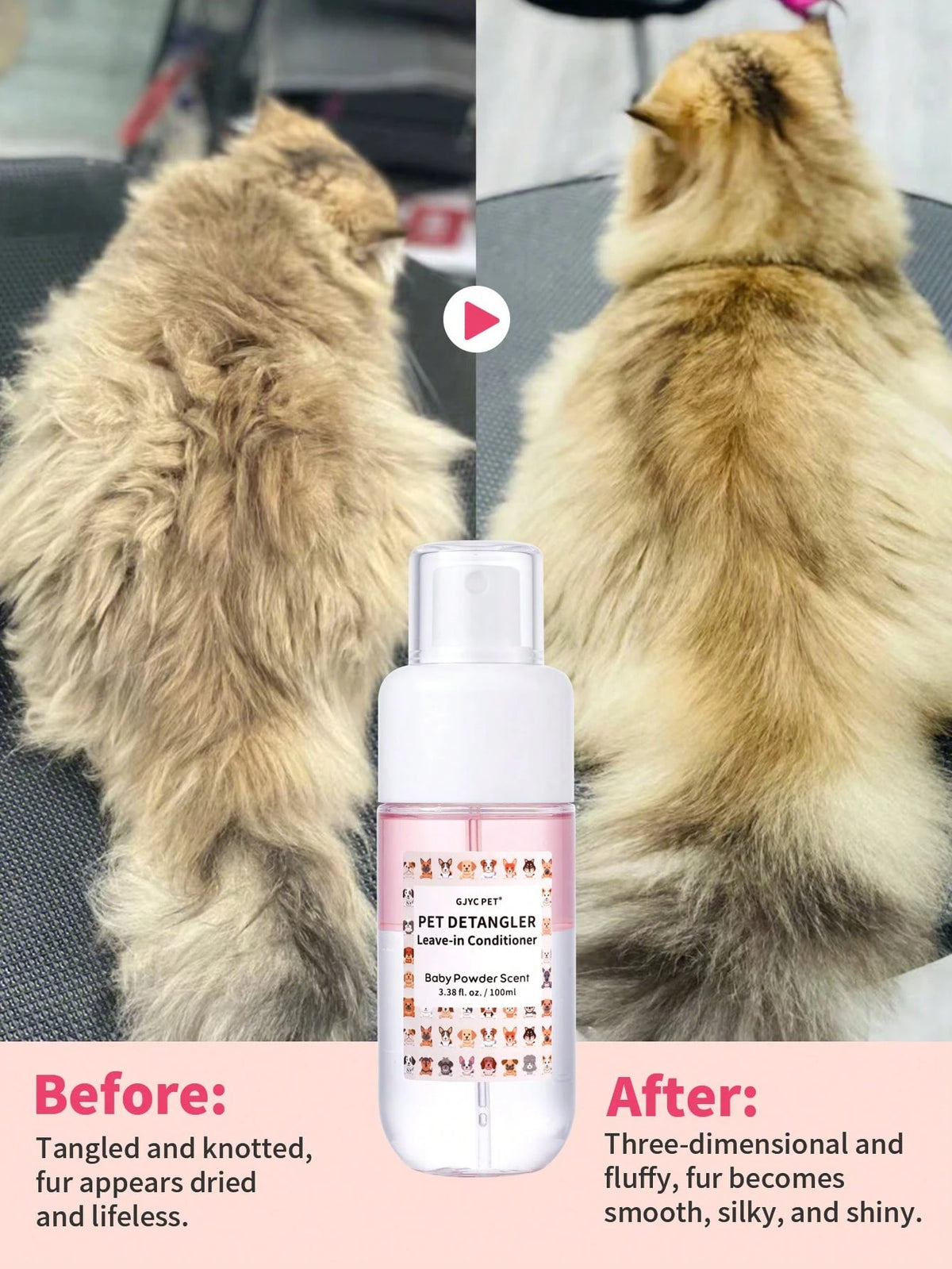 GJYC PET 3.38 Fl Oz Dog Detangling Spray- Leave-In Conditioner With Coconut Oil, Jojoba Oil And Squalane, Available In Classic Powder And Lavender Scents, Helps Dog Fur Smooth And Shiny