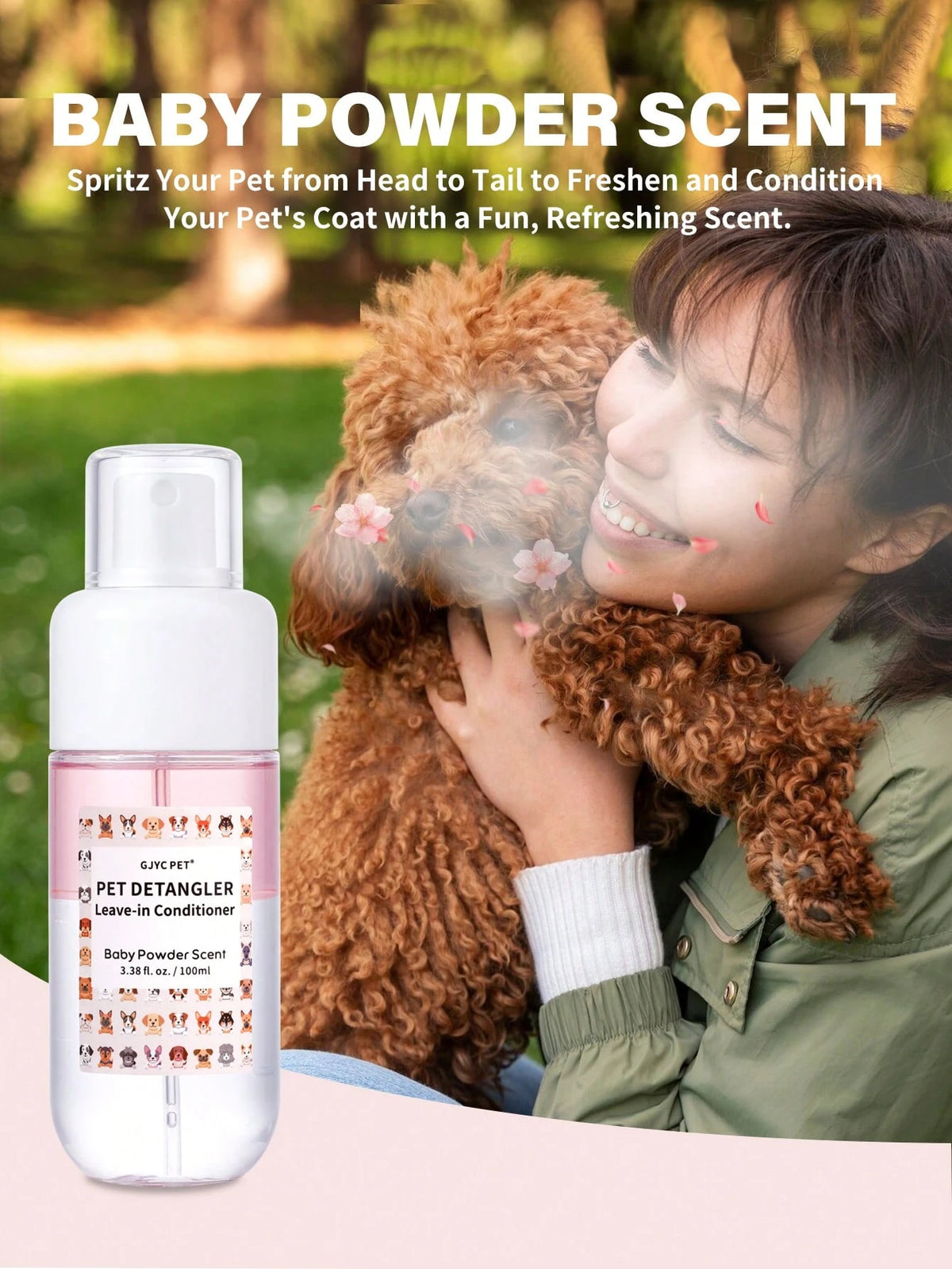 GJYC PET 3.38 Fl Oz Dog Detangling Spray- Leave-In Conditioner With Coconut Oil, Jojoba Oil And Squalane, Available In Classic Powder And Lavender Scents, Helps Dog Fur Smooth And Shiny