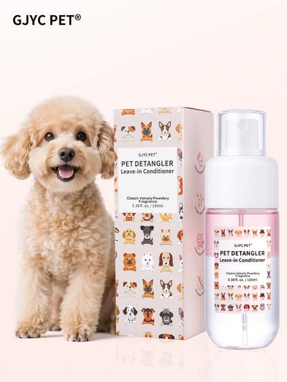 GJYC PET 3.38 Fl Oz Dog Detangling Spray- Leave-In Conditioner With Coconut Oil, Jojoba Oil And Squalane, Available In Classic Powder And Lavender Scents, Helps Dog Fur Smooth And Shiny