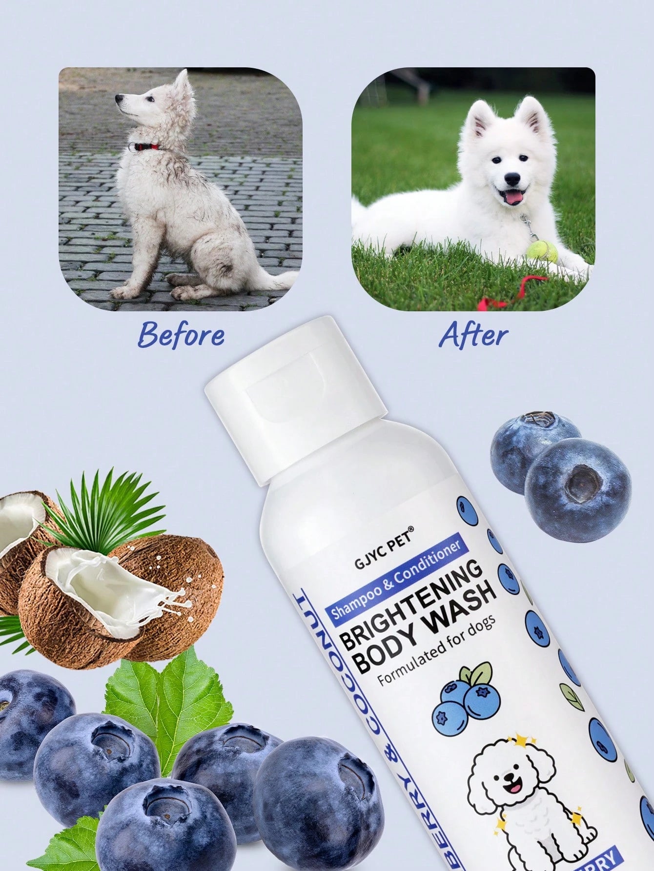 GJYC PET Dog Whitening Shampoo- Pet Grooming Brightening Shampoo, Creates Bright White Fur- Enhances Shine And Softness
