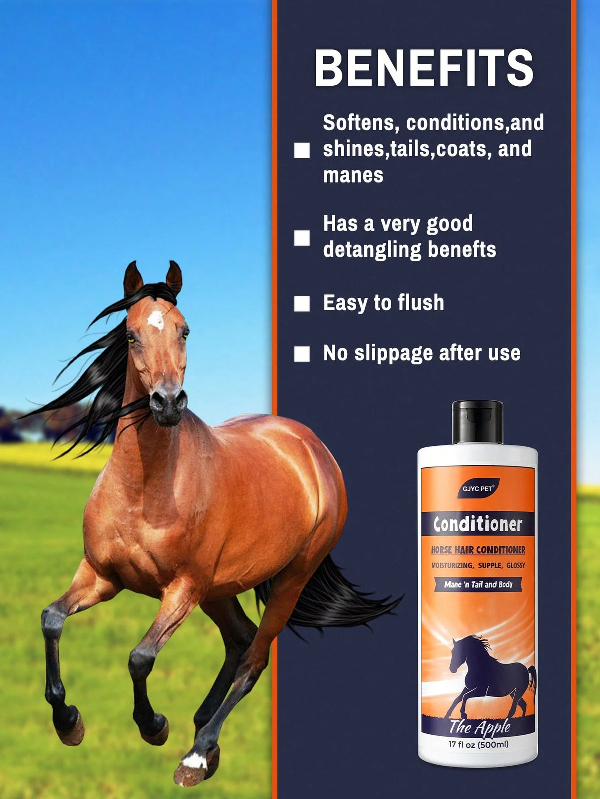 GJYC PET Equine Hair Conditioner 17 Oz- Detangler & Shine Enhancer For Horse Mane & Tail- Restores Softness & Hydration
