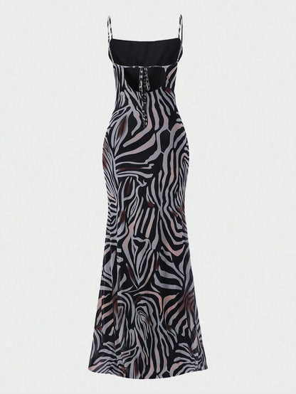 Glamful Spring/Summer Lightweight Elegant Casual Party Backless Tie Leopard & Zebra Print Dress Beach Vacation Outfits For Women