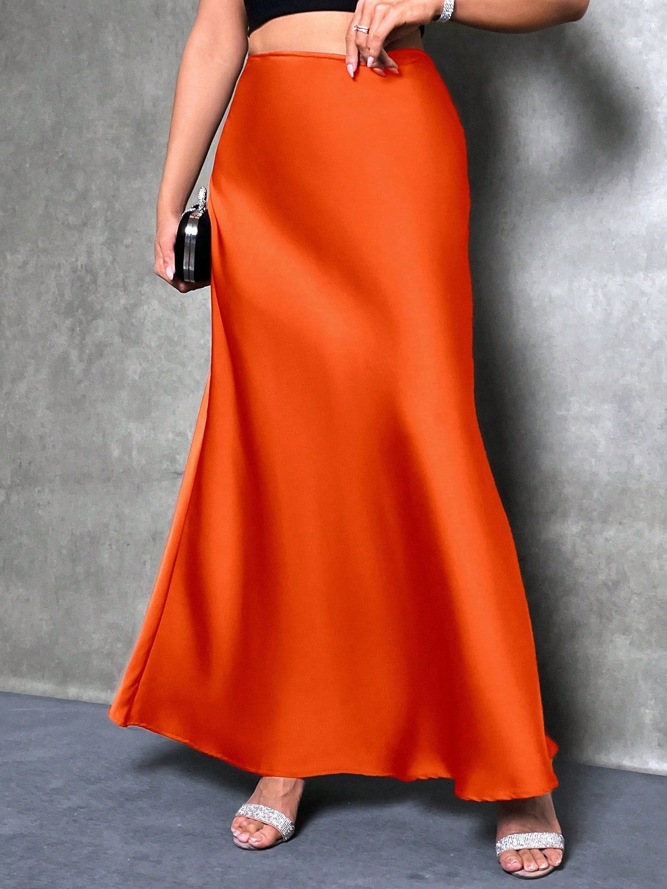 Glamine Women's Solid Color Mermaid Style Skirt, Satin Finish A-Line Skirt, Elegant Long Skirt, Suitable For Parties, Daily Wear, Spring/Summer Bright Colors