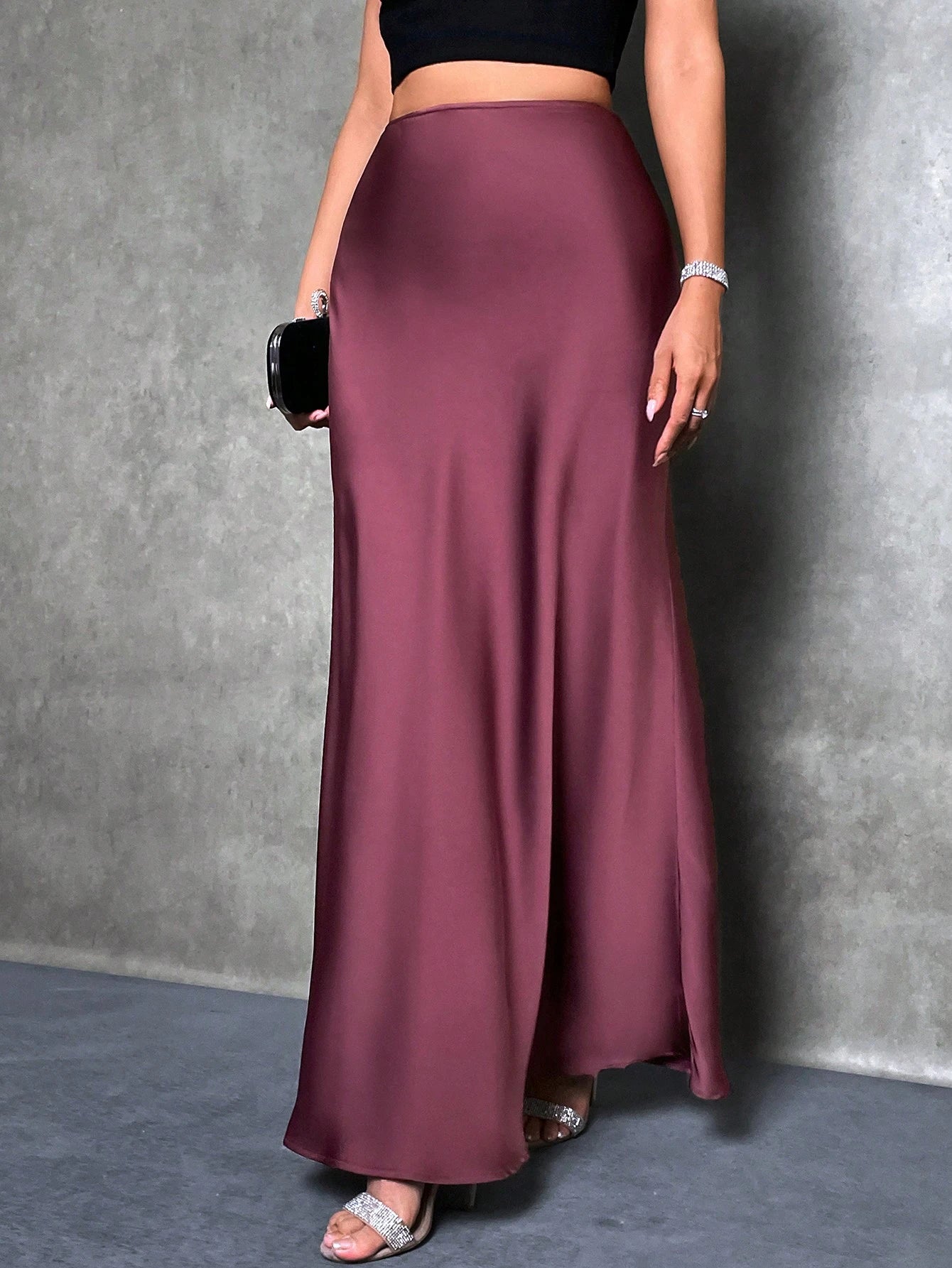 Glamine Women's Solid Color Mermaid Style Skirt, Satin Finish A-Line Skirt, Elegant Long Skirt, Suitable For Parties, Daily Wear, Spring/Summer Bright Colors
