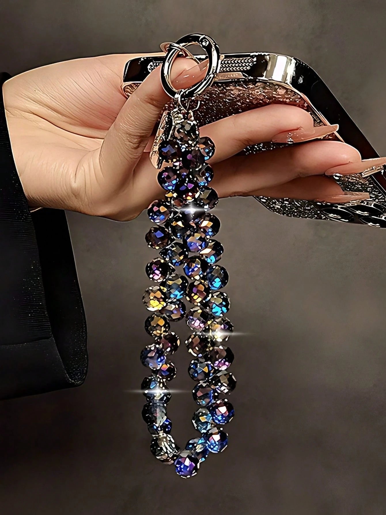 Glitter Beaded Phone Accessories Chain- Shiny Transparent Beads, Phone Lanyard, Keychain, Compatible With Apple/Phone Cases, Plastic Material