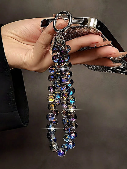 Glitter Beaded Phone Accessories Chain- Shiny Transparent Beads, Phone Lanyard, Keychain, Compatible With Apple/Phone Cases, Plastic Material