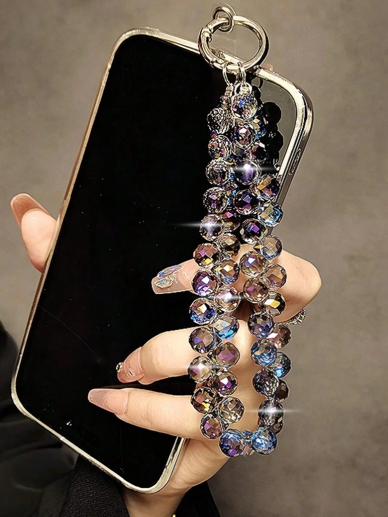 Glitter Beaded Phone Accessories Chain- Shiny Transparent Beads, Phone Lanyard, Keychain, Compatible With Apple/Phone Cases, Plastic Material