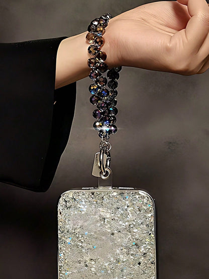 Glitter Beaded Phone Accessories Chain- Shiny Transparent Beads, Phone Lanyard, Keychain, Compatible With Apple/Phone Cases, Plastic Material