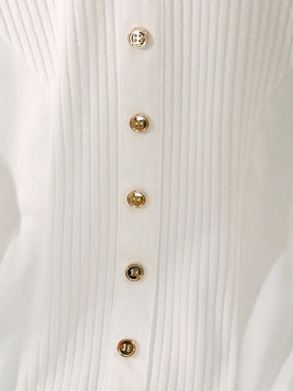 GlowEve Women's Round Neck Long Sleeve Front Button Ribbed Casual Versatile T-Shirt