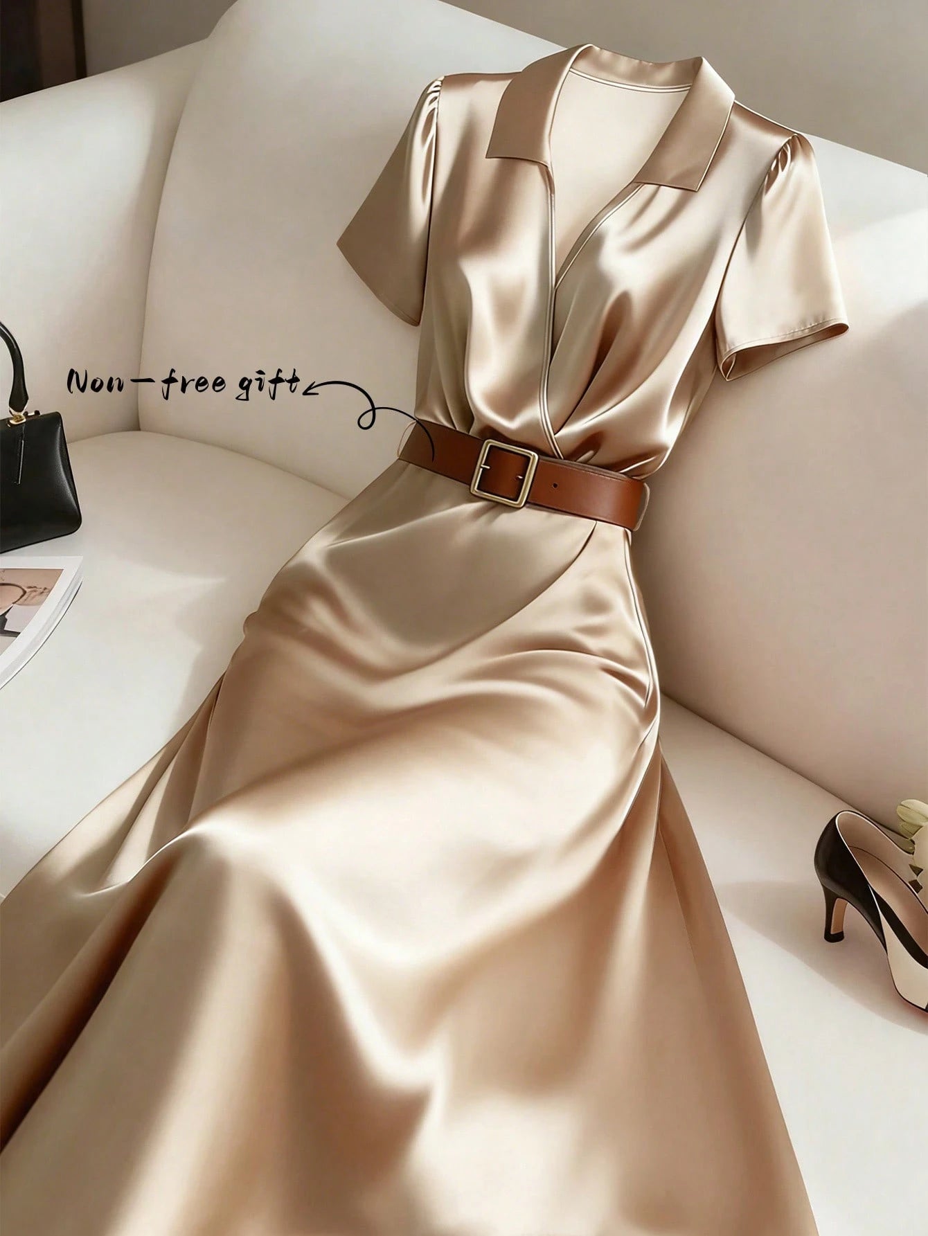 GlowEve Women's Solid Color Pleated Elegant Waist Midi Dress For Party
