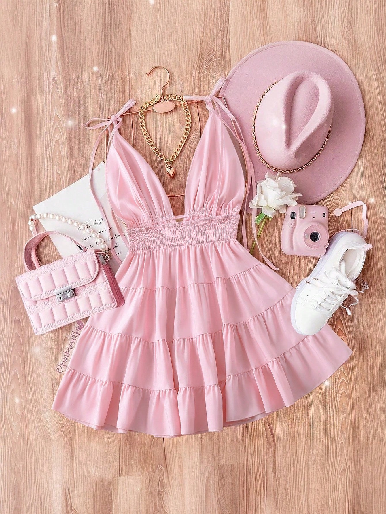 GlowEve Women's Solid Color V-Neck Tie Strap Sleeveless Fashionable Ruffle Hem Dress
