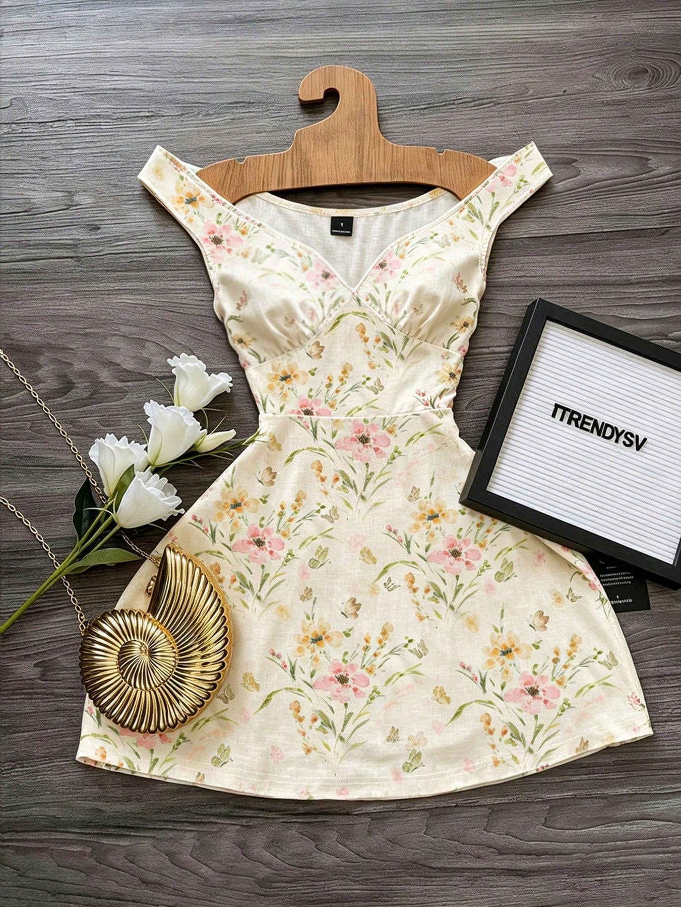 GlowEve Women's V-Neck One-Shoulder Vintage Elegant Pleated A-Line Dress,Pale Yellow Floral Print Cottage Core Summer Picnic Beach Vacation Cruise Outfit