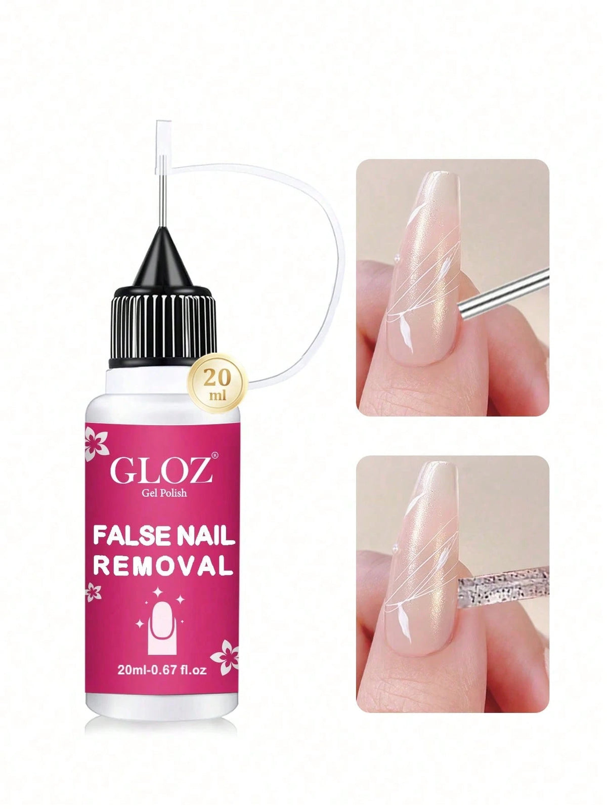 GLOZ 20ml Precise Nail Polish Remover, Suitable For Press-On Nails, Multi-Purpose Nail Polish Remover, Gentle Removal Of Gel Manicure, Non-Acetone Nail Polish Remover