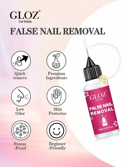GLOZ 20ml Precise Nail Polish Remover, Suitable For Press-On Nails, Multi-Purpose Nail Polish Remover, Gentle Removal Of Gel Manicure, Non-Acetone Nail Polish Remover