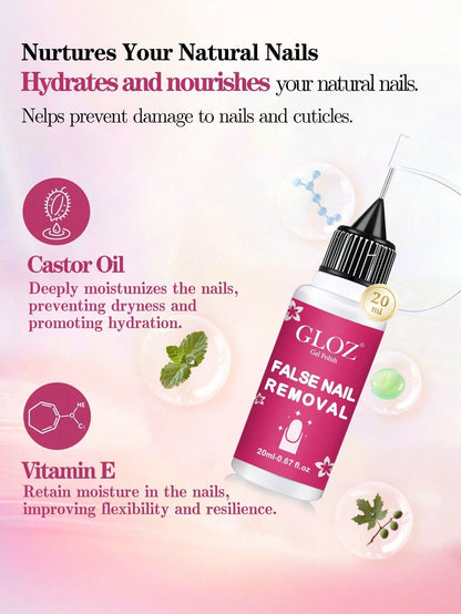 GLOZ 20ml Precise Nail Polish Remover, Suitable For Press-On Nails, Multi-Purpose Nail Polish Remover, Gentle Removal Of Gel Manicure, Non-Acetone Nail Polish Remover