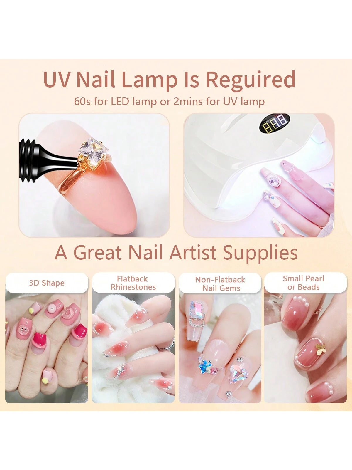 GLOZ 3pcs/Set 30ml Nail Art Rhinestone Gel, Super Strong Gel Nail Polish, Suitable For Nail Decoration, 3D Nail Art, Shiny Gel, Gem Nail Art, Diamond Nails, Requires UV/LED Curing, Beauty Gift