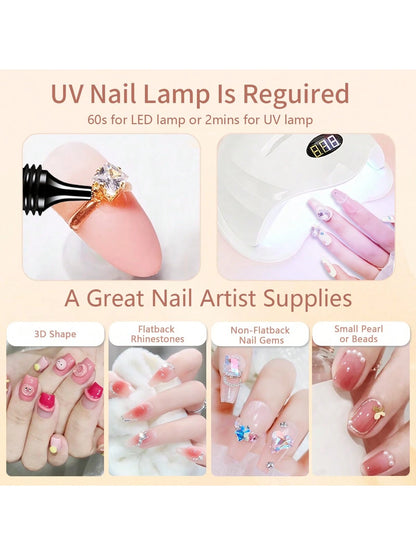 GLOZ 3pcs/Set 30ml Nail Art Rhinestone Gel, Super Strong Gel Nail Polish, Suitable For Nail Decoration, 3D Nail Art, Shiny Gel, Gem Nail Art, Diamond Nails, Requires UV/LED Curing, Beauty Gift