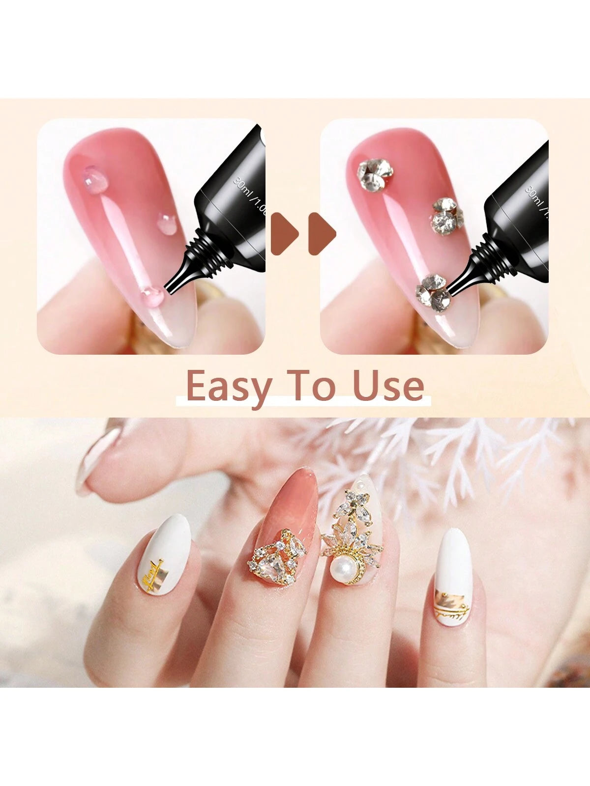 GLOZ 3pcs/Set 30ml Nail Art Rhinestone Gel, Super Strong Gel Nail Polish, Suitable For Nail Decoration, 3D Nail Art, Shiny Gel, Gem Nail Art, Diamond Nails, Requires UV/LED Curing, Beauty Gift