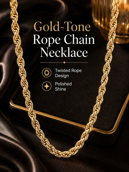 Gold-Tone Twisted Rope Chain Necklace, Braided Statement Chain, Elegant Women Fashion Jewelry Daily Wear, Party, Office Look, Style