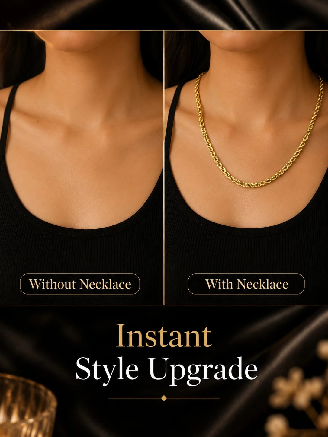Gold-Tone Twisted Rope Chain Necklace, Braided Statement Chain, Elegant Women Fashion Jewelry Daily Wear, Party, Office Look, Style