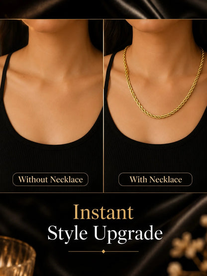 Gold-Tone Twisted Rope Chain Necklace, Braided Statement Chain, Elegant Women Fashion Jewelry Daily Wear, Party, Office Look, Style