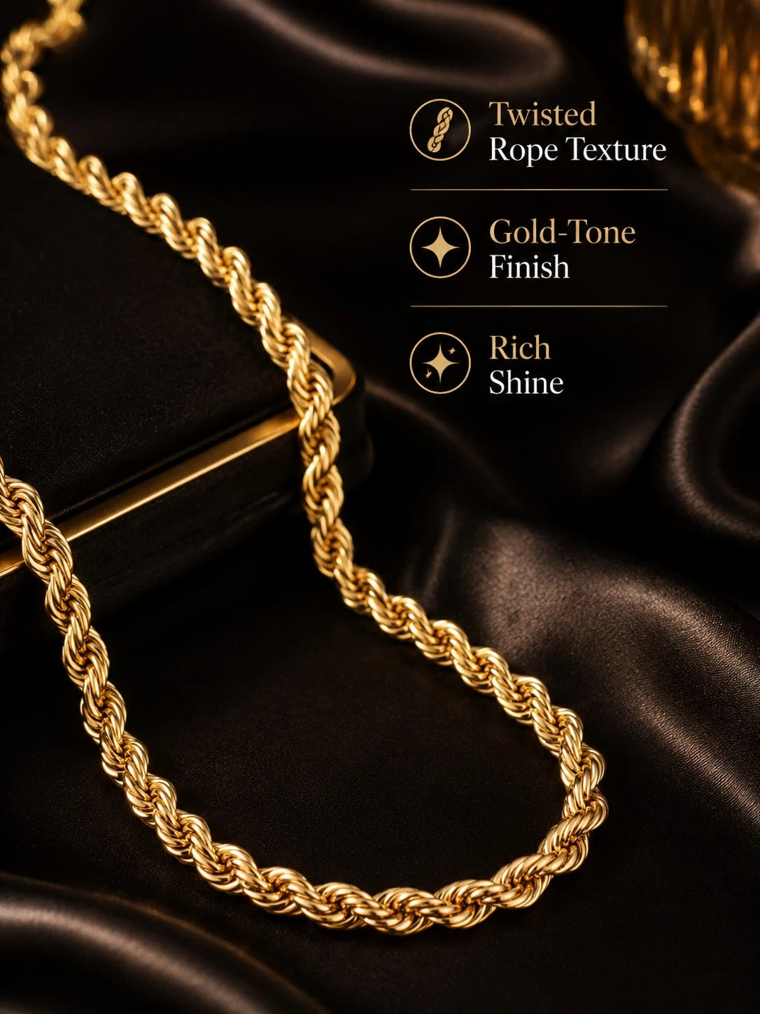 Gold-Tone Twisted Rope Chain Necklace, Braided Statement Chain, Elegant Women Fashion Jewelry Daily Wear, Party, Office Look, Style