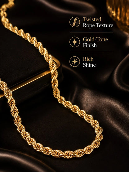 Gold-Tone Twisted Rope Chain Necklace, Braided Statement Chain, Elegant Women Fashion Jewelry Daily Wear, Party, Office Look, Style