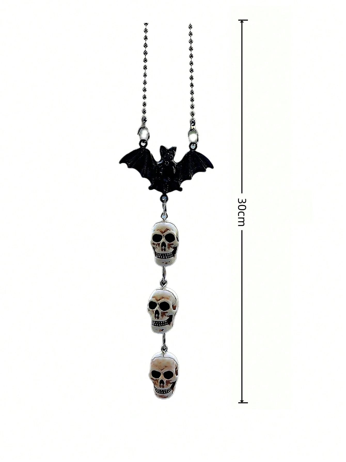 Gothic Halloween Car Interior Decor Bat & Skull Chain Hanging Ornament For Rearview Mirror & Halloween Party Decor