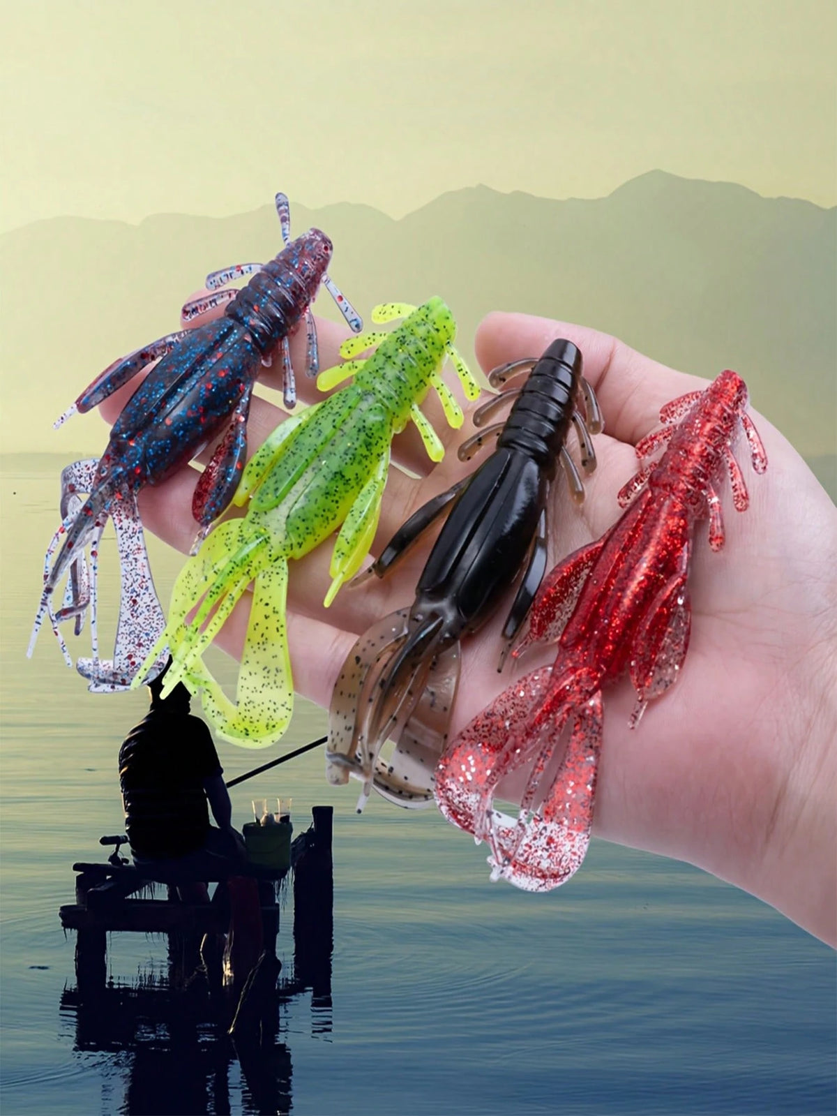 GOTURE 1set Fishing Soft Plastic Lures Kit Jig Head Hooks Crappie Lures Trout Bass Fishing Worm Lures Crappie Jigs Fishing Lures Set With Tackl Box For Freshwater Saltwater Fishing