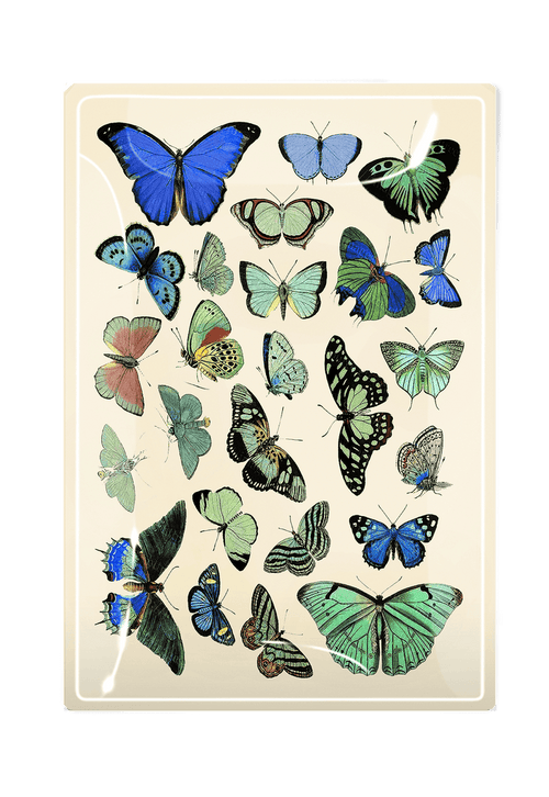 Green/ Blue Wildflower Butterflies Decoupage Glass Tray - Ben's Garden