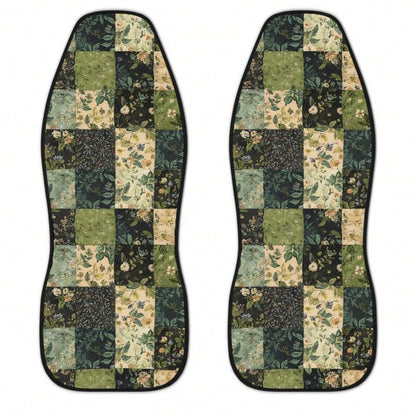 Green Boho Patchwork Car Seat Covers 1PC/2Pcs Double-Sided Brushed Milk Silk Quilted Floral Black Beige Auto Protection