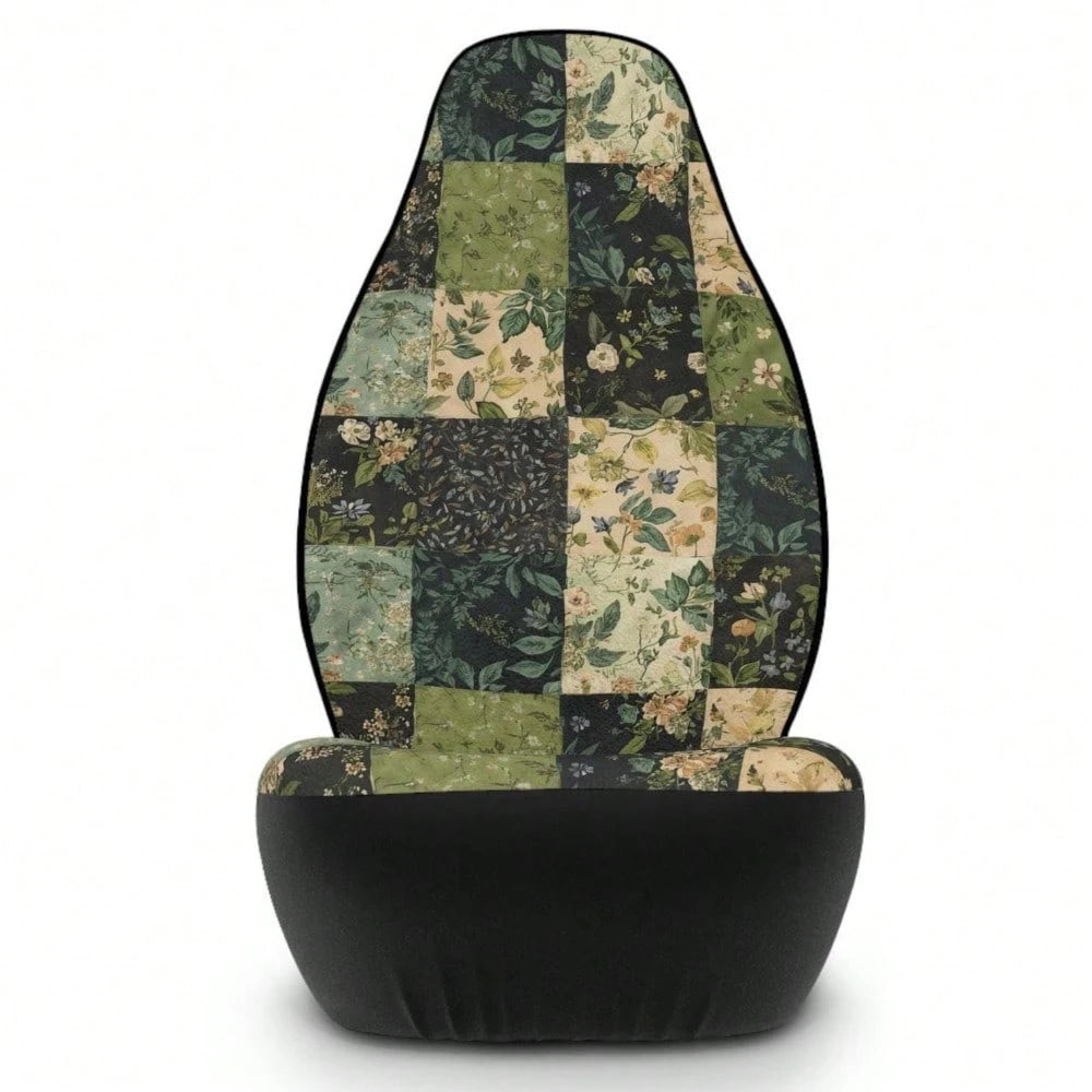 Green Boho Patchwork Car Seat Covers 1PC/2Pcs Double-Sided Brushed Milk Silk Quilted Floral Black Beige Auto Protection