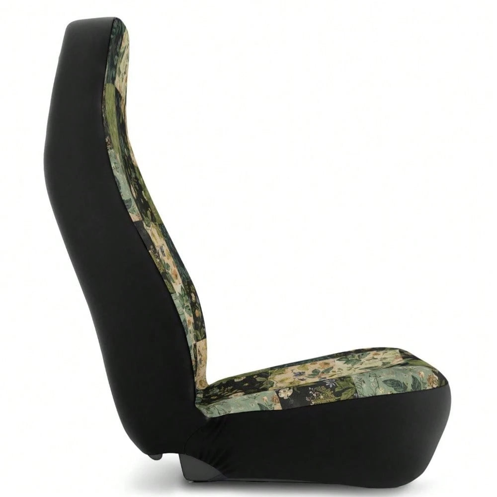 Green Boho Patchwork Car Seat Covers 1PC/2Pcs Double-Sided Brushed Milk Silk Quilted Floral Black Beige Auto Protection