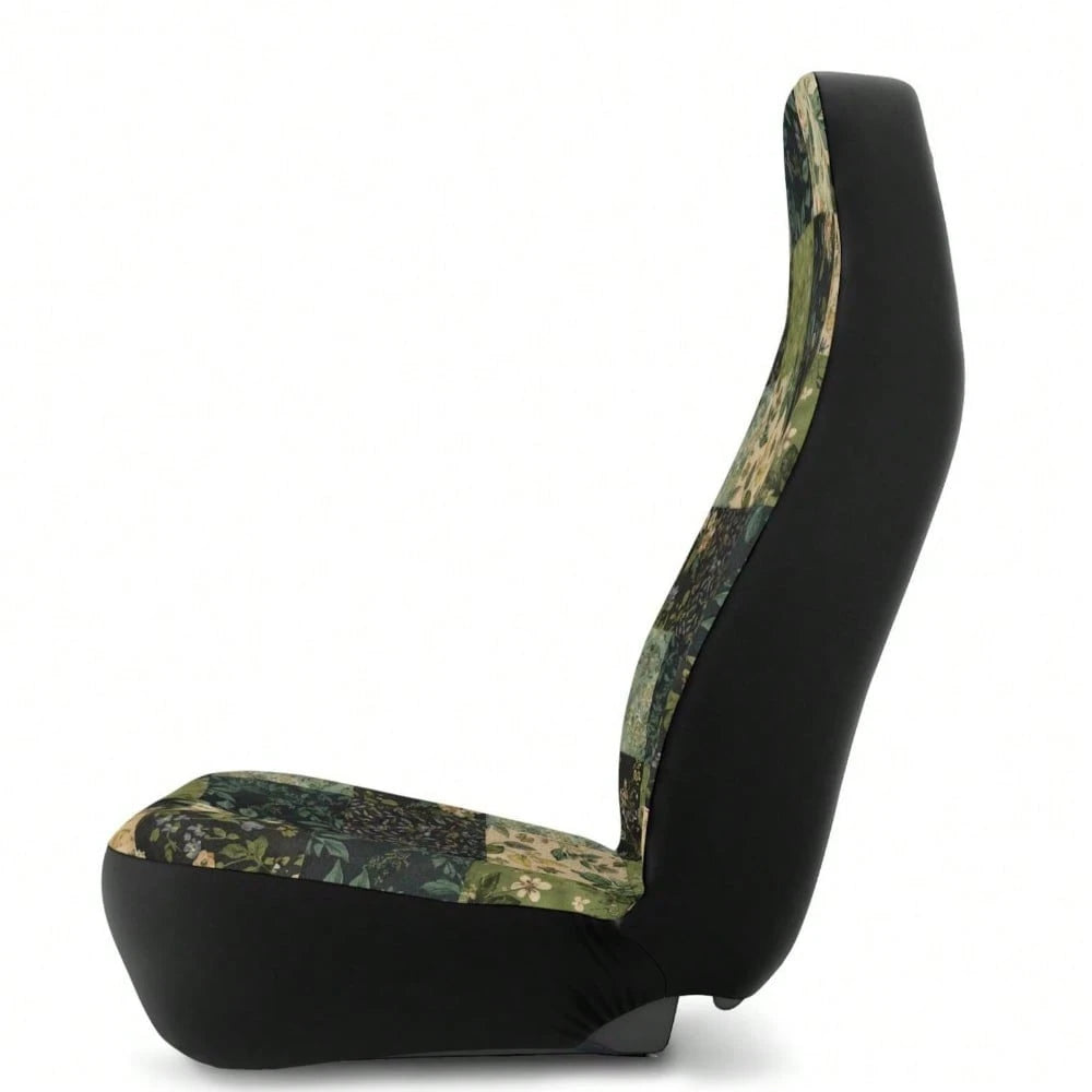 Green Boho Patchwork Car Seat Covers 1PC/2Pcs Double-Sided Brushed Milk Silk Quilted Floral Black Beige Auto Protection