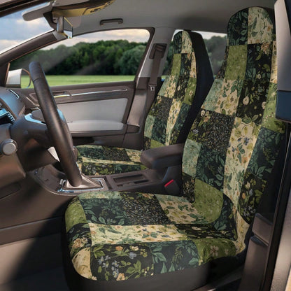 Green Boho Patchwork Car Seat Covers 1PC/2Pcs Double-Sided Brushed Milk Silk Quilted Floral Black Beige Auto Protection