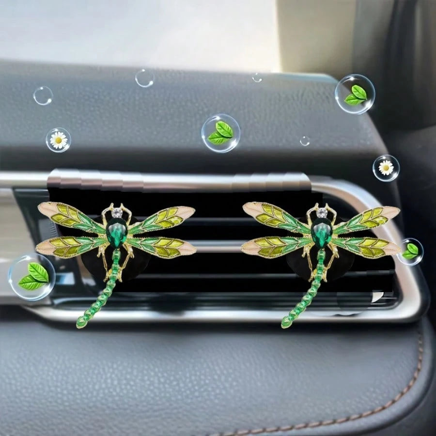 Green Dragonfly Car Vent Decor, Insect Auto Perfume Clip Aromatherapy