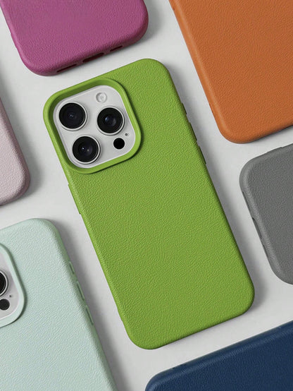 Green Minimalist High-Grade Leather Texture Phone Case Compatible With IPhone 17 Pro Max/17 Pro/17 Air/17/16 Pro Max/16 Pro/16/16 Plus/16e/15/15 Pro Max/15 Pro/15 Plus/11/12/13/14 Pro Max/XS/XR/11 Pro