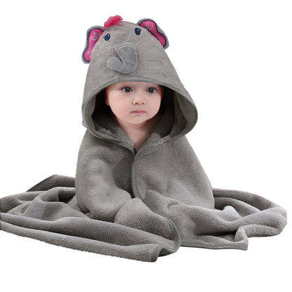 Grey Elephant Cotton Hooded Baby Bath Towel with Baby Loofah