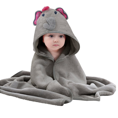 Grey Elephant Cotton Hooded Baby Bath Towel with Baby Loofah