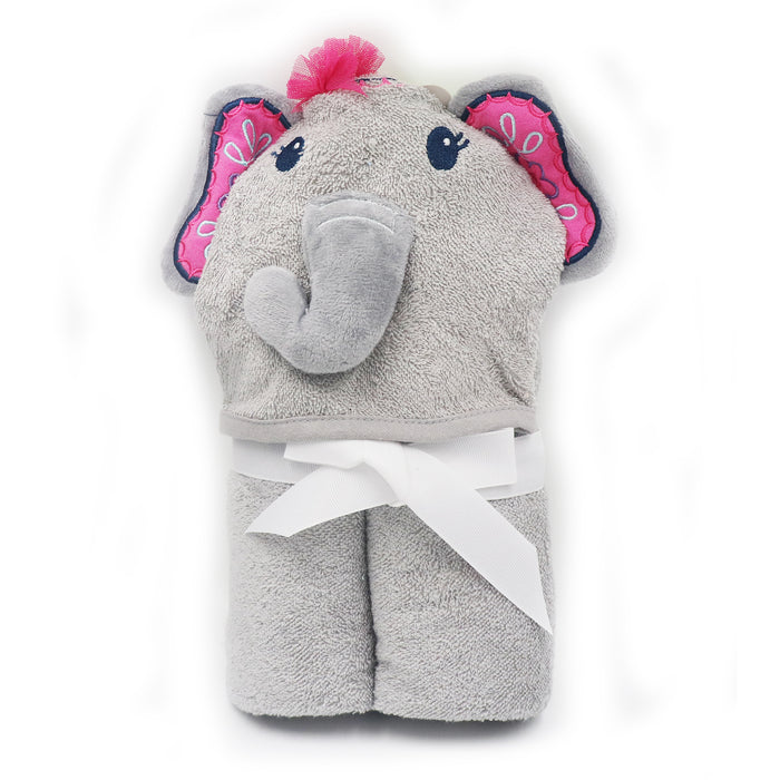Grey Elephant Cotton Hooded Baby Bath Towel with Baby Loofah
