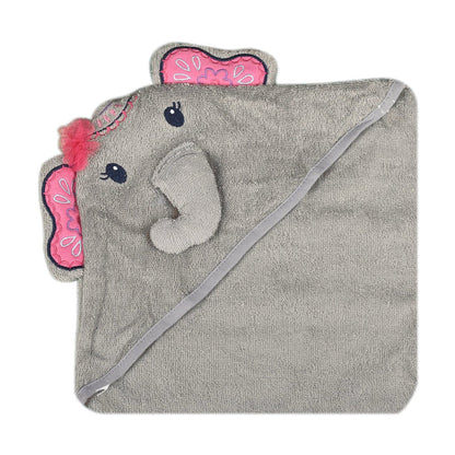 Grey Elephant Cotton Hooded Baby Bath Towel with Baby Loofah