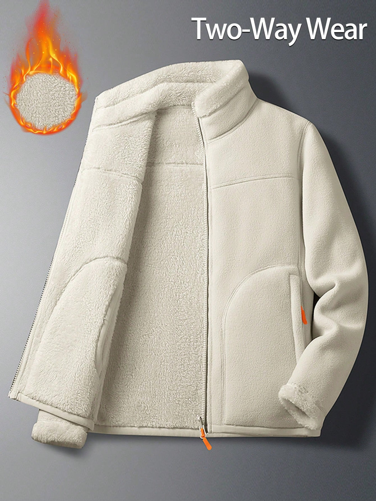 GRIM PANDA Women's Reversible Fleece Jacket, Double-Sided Soft Shell Coat With Zipper Pockets, Stand Collar Polar Fleece Sports, Athleisure