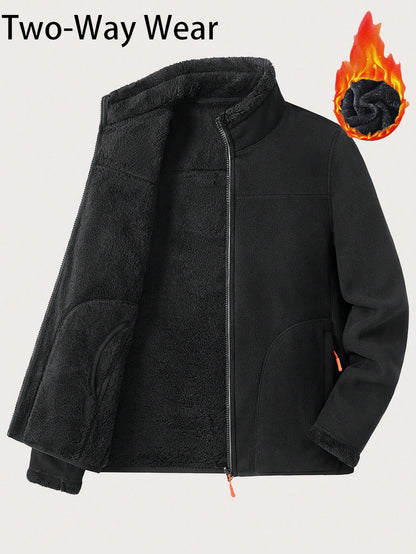 GRIM PANDA Women's Reversible Fleece Jacket, Double-Sided Soft Shell Coat With Zipper Pockets, Stand Collar Polar Fleece Sports, Athleisure
